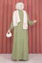 Half Buttoned Long Hijab Double Suit Green Olive - 4