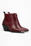 Burgundy Matte Leather Flat Elastic Metal Toe Western Cowboy Short Ankle Boots
