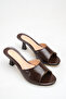 Black Patent Leather Thin Heeled Women's Slippers Elegant Single Strap Casual Evening Dress Shoes - 4