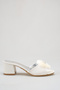 Satin Detailed Feathered Bridal Slippers White Thick Heeled Wedding, Engagement and Dowry Slippers - 3