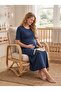 New Season Navy Blue Summer Double-Breasted Collared 100% Cotton Design Short Sleeve Maternity Nightgown - 8