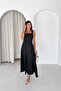 Women's Black Back-Tie Strap Midi Length Square Neck Dress Dpk4672