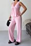 Women's Pink Modal Fabric Flounced Tank Top Wide-Leg Pants Summer Two-Piece Set Dpg132 - 3