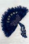 Navy Blue Bridal Fan, Sparkling Vip Lace-Up, Bachelorette Party, Bride to Be, Bridesmaid, Henna Night, Wooden Feathered - 4