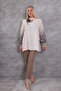 Plus Size Leopard Detailed V-Neck Pleated Long Sleeve Stylish Women's Tunic with Brooch Accessory - 4