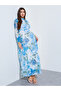 Blue Floral A-Line Maxi Dress with Long Sleeves