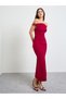 Burgundy Off Shoulder Maxi Dress with Buckle Detail