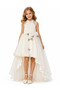 Short Front, Long Back Detachable Skirt, Half High Collar, Tulle Dress with Brooch Flower Detail, 8-12 Years Old, Special Occasion, Birthday - 5