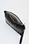 Women's Wavy Silver Stone Suede Portfolio Handbag and Clutch Bag with Ankle Strap and Chain Strap - 3
