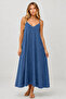 V-Neck Woven Fabric Long Dress with Adjustable Straps - 2
