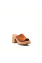 Tan Suede Women's Platform Heeled Slippers – Genuine Leather Lined Thick Heel Summer Slippers - 3