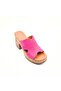 Fuchsia Suede Women's Platform Heeled Slippers – Genuine Leather Lined Thick Heel Summer Slippers - 4