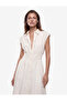 Cotton Sleeveless Buttoned Shirred Waist Accent Midi Length Poplin Shirt Dress - 3