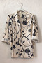 Italian Beige-Black Jacket Lapel Collar 3/4 Sleeve Floral Buttoned Printed Casual 100% Linen Woven Jacket 75 60 - 2