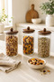Set of 3 1550 ml Acacia Lid Striped Glass Jar Set with Lid for Legumes, Pasta, Nuts Storage Container - 4