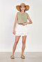 Women's Textured Zero-Sleeve Crop Blouse - Olive - 3