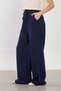 Women's Tie-Waist Linen Loose Trousers - Navy Blue - 3