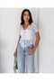 Women's Lace Transparent Front Tie Drawstring Detailed V-Neck Short Sleeve Summer Blouse - 6