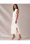 Premium Series High Collar Pleated Belted Midi Dress - with Slit Detail - 3