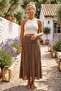 Camel Lined Foldable Fabric Waist Casual Cotton Long Woven Skirt 95 65 - 3