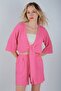 Women's Kimono Collar Tie-Front Seersucker Shorts Set - Top and Bottom Two-Piece Set - 2