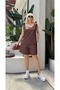 Women's Brown Shoulder Tie Sofia Linen Shorts Plus Size Two-Piece Set