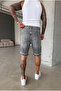 Men's Washed Gray Denim Jean Shorts Ke-1216 - 6