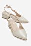 Side Stone Buckle Open Back Heeled Shoes Beige Crinkled