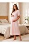 New Season Pink Patterned Short-Sleeved Summer Special Design 100% Cotton Full-Length Maternity Pajama Set - 3