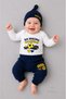 Baby 3-Piece Set Yellow Navy Blue Fan Themed Long Sleeve 100% Cotton Newborn Bodysuit Pants Hat Set I'M Ready for My First Match 0-9 Months - 5