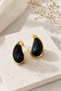 Women's Gold Color Black Detailed Drop Model Stainless Steel Earrings - 2
