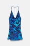 Çiçekli halter yaka kısa elbise - 7