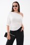 Women's Boat Neck Asymmetrical Blouse with Side Gathered Detail 260615 - - 3