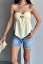 Gloplu Strapless Buckle Crop Top Yellow - 2
