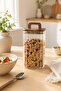 1100 ml Square Line Glass Jar with Wooden Lid and Handle Storage Container - 6