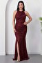 Halter Neck Slit Beaded Dress 41099 - 5