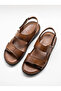 Genuine Leather Unisex Orthopedic Sandals Tan Soft Sole Velcro Comfort Summer Daily Slippers