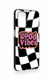 Oppo A55 Compatible Black Good Vibes Patterned Silicone Case - 3