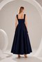 Women's Square Neck Thick Strap Ankle Length Satin Evening Dress - 5