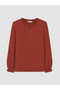 Özmarka New Season Orange Ruffled Crew Neck Embroidered Blouse - 5