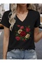 Women's Mix Printed V-Neck Sleeved Regular Fit Comfortable T-Shirt - 2