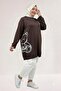 68055 Plus Size Front Printed Self-Ribbed Modal Tunic - Brown - 4