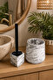 Decorative Bohemian Style 2 Piece Marble Pattern Bathroom Set Trash Can and Toilet Brush Set with Silicone Tips - 8
