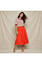 Midi Cotton A-line Skirt with Semi-Elasticated Waist - 3