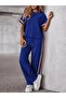 Women's Short Sleeve Crew Neck Ribbed Viscose Two-Thread Blouse and Pants Two-Piece Set - 2