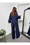 Women's Double-Breasted Tie-Waist Wide-Leg Pants Set with Pockets - 2
