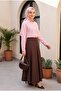 Long Back Linen Shirt with Folded Sleeves and Single Pocket - Pink