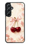 Samsung A55 Glossy Phone Case with Cherry Pearl Ribbon Design