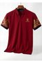 Men's & Women's Burgundy Judge Collar Patterned T-Shirt and Navy Blue Shorts Set - 3