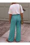 Women's Striped Draped Fabric Women's Elastic Waist Satin Loose Fit Pants - 6